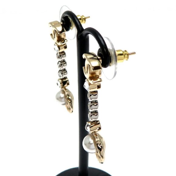 CHANEL Gold Pearl Logo Earrings - Picture 4 of 9